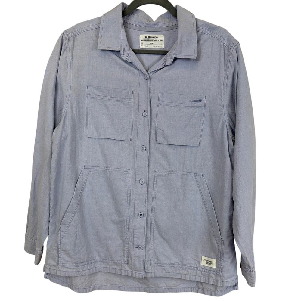 REI Gray Hemp Blend Button Up Utility Jacket Shirt Women's Size L